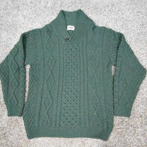 Saol Ireland Aran Shawl Collar Fisherman Sweater Men’s Medium Merino Wool Green